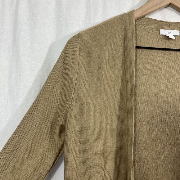 J. Jill Linen Blend Fringe Tan Open Front Cardigan Sweater Womens Size XS Beach - Picture 4 of 8